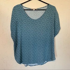 Loft blue and white polka dot bat-wing top